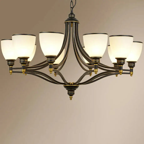Vintage Black Opaline Glass Chandelier With Bell Shape - Elegant Suspension Lighting For Living Room