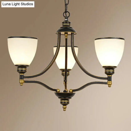 Vintage Black Opaline Glass Chandelier With Bell Shape - Elegant Suspension Lighting For Living Room