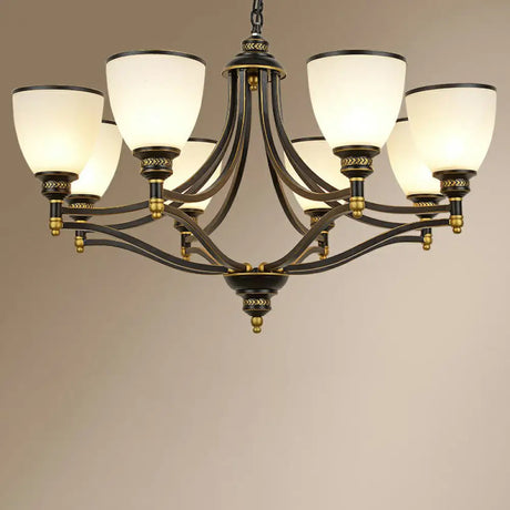 Vintage Black Opaline Glass Chandelier With Bell Shape - Elegant Suspension Lighting For Living Room
