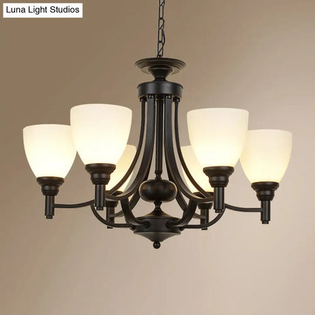 Vintage Black Pendant Light With Elegant White Glass Bell Shape For Dining Room