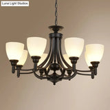 Vintage Black Pendant Light With Elegant White Glass Bell Shape For Dining Room