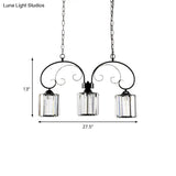 Vintage Black Prismatic Crystal Cylinder Island Light Fixture For Dining Room