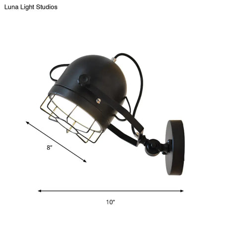 Vintage Black Rotatable Wall Sconce With Metal Dome Shade For Corridors