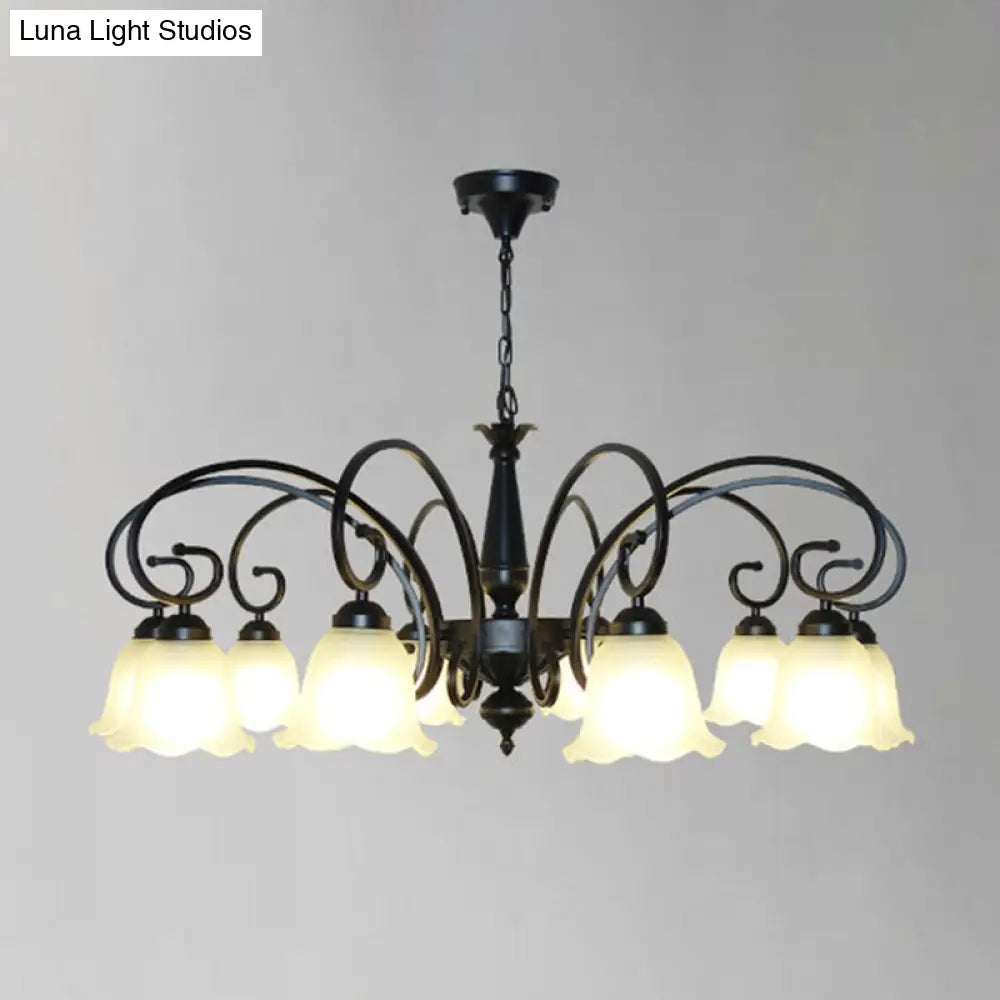 Vintage Black Ruffle Glass Floral Chandelier Pendant Light For Dining Room
