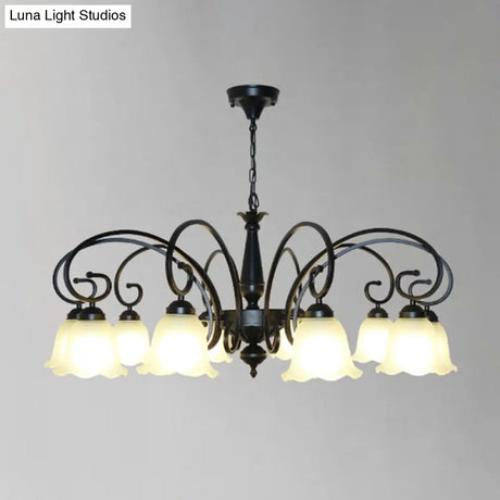 Vintage Black Ruffle Glass Floral Chandelier Pendant Light For Dining Room