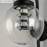 Vintage Black/Stainless-Steel Clear Glass Wall Lamp With Gooseneck For Bedroom - 1-Light Globe