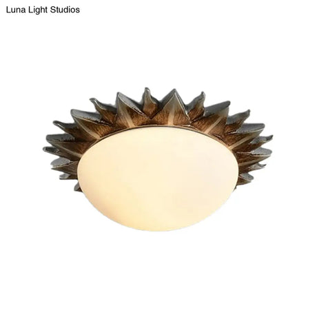 Vintage Black Sunburst Ceiling Light With Opal Glass For Living Room - 9’/15’ Wide