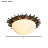 Vintage Black Sunburst Ceiling Light With Opal Glass For Living Room - 9’/15’ Wide