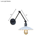 Vintage Black/White Scalloped Wall Sconce With Swing Arm - Stylish Metal Design For Living Room