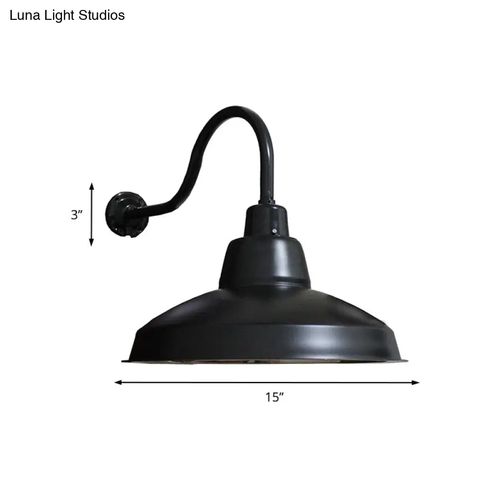 Vintage Black Wrought Iron Wall Sconce With Gooseneck Arm - Porch Lighting Fixture