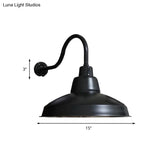 Vintage Black Wrought Iron Wall Sconce With Gooseneck Arm - Porch Lighting Fixture