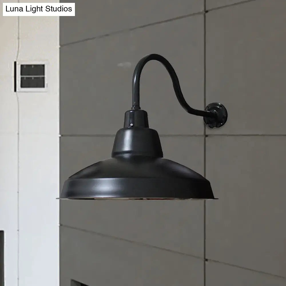 Vintage Black Wrought Iron Wall Sconce With Gooseneck Arm - Porch Lighting Fixture