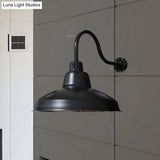 Vintage Black Wrought Iron Wall Sconce With Gooseneck Arm - Porch Lighting Fixture