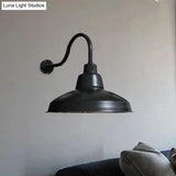 Vintage Black Wrought Iron Wall Sconce With Gooseneck Arm - Porch Lighting Fixture