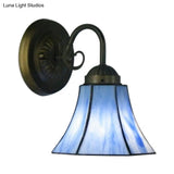 Vintage Blue Glass Bell Wall Sconce With 1 Gooseneck Light - Indoor Lighting
