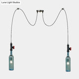 Vintage Blue Glass Black Swag Cluster Pendant Light With Hanging Lamp Kit - Suitable For Restaurants