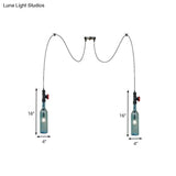 Vintage Blue Glass Black Swag Cluster Pendant Light With Hanging Lamp Kit - Suitable For Restaurants