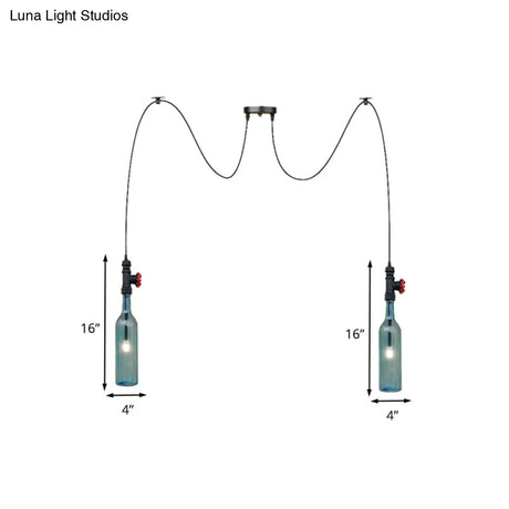 Vintage Blue Glass Black Swag Cluster Pendant Light With Hanging Lamp Kit - Suitable For Restaurants