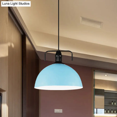 Vintage Blue/Green Metal Pendant Light - 12’/14’/16’ Wide 1-Light Indoor Hanging Ceiling With Cord