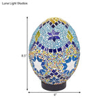 Vintage Blue Stained Glass Table Light For Bedroom Desk - 1-Light Elegant Oval Shade