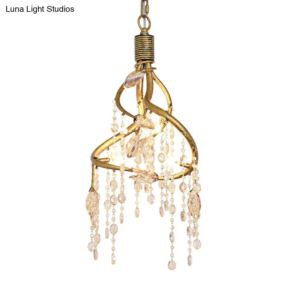 Vintage Branch Ceiling Light With Crystal Accent - Metal Chandelier For Dining Room (4 Lights)