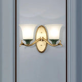 Vintage Brass Bell Sconce With Frosted Glass And Elliptical Backplate For Foyer Lighting 2 /