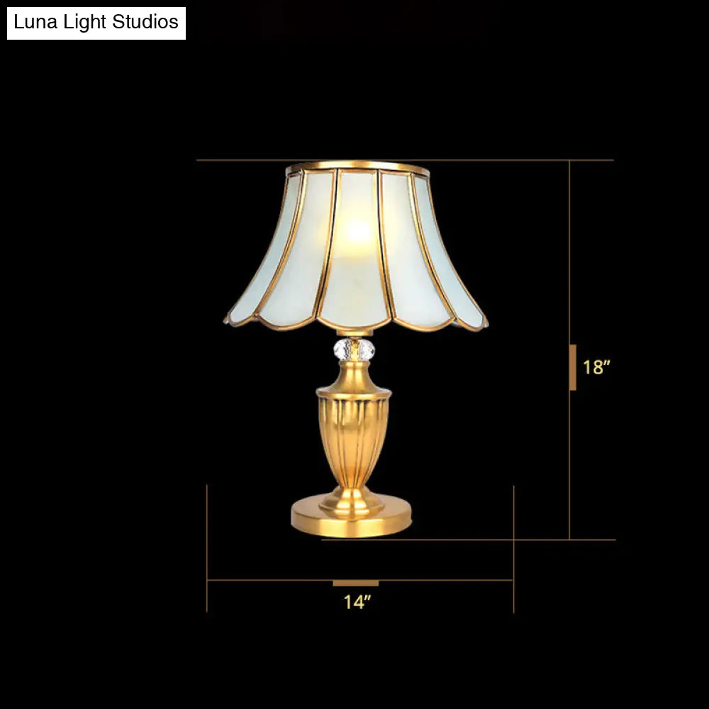 Vintage Brass Bell Shade Nightstand Lamp With Beveled Glass - Elegant Table Lighting For Living Room