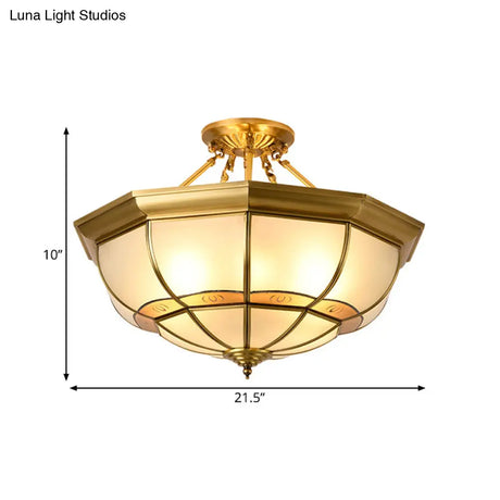Vintage Brass Ceiling Light - 6 Lights Semi Flush Mount For Living Room