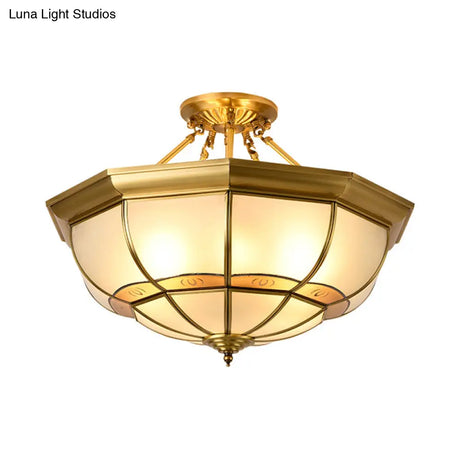 Vintage Brass Ceiling Light - 6 Lights Semi Flush Mount For Living Room