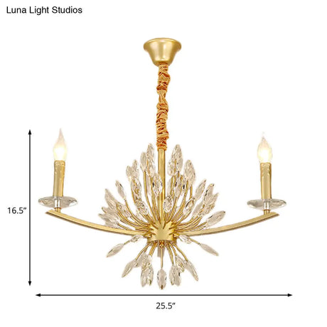 Vintage Brass Chandelier - Metal 3/6/8-Head Hanging Light Fixture With Crystal Decoration