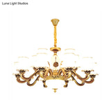Vintage Brass Chandelier: White Glass Flared Design For Dining Room Lighting