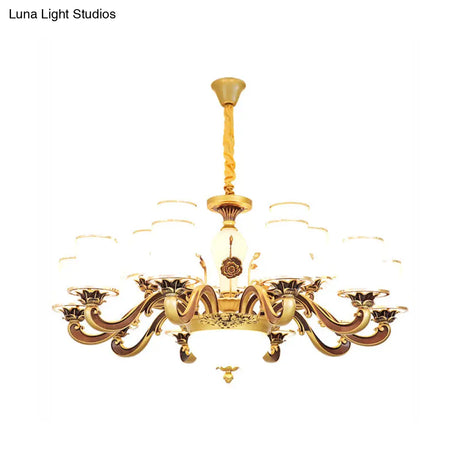 Vintage Brass Chandelier: White Glass Flared Design For Dining Room Lighting