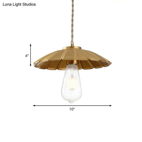Vintage Brass Cone Pendant Lamp - Adjustable Cord Bedroom Hanging Light 1-Light Metal Fixture