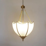 Vintage Brass Dome Chandelier Lamp - 5 Heads Ceiling Pendant Light With White Glass For Living Room