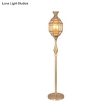 Vintage Brass Floor Lamp With Seeded Glass Lantern