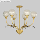 Vintage Brass Flushmount Chandelier With Clear Glass 3/6 Heads - Perfect For Sitting Rooms