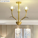 Vintage Brass Flushmount Chandelier With Clear Glass 3/6 Heads - Perfect For Sitting Rooms