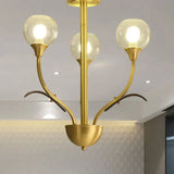 Vintage Brass Flushmount Chandelier With Clear Glass 3/6 Heads - Perfect For Sitting Rooms 3 /
