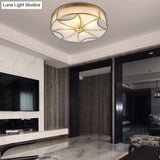 Vintage Brass Flushmount Light With Frosted Glass - 4 Lights Round Ceiling Mount For Living Room