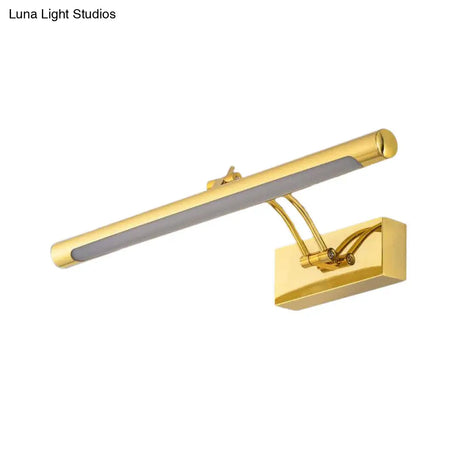Vintage Brass/Gold Finish Tubular Wall Lamp - Led Vanity Lighting For Bathroom