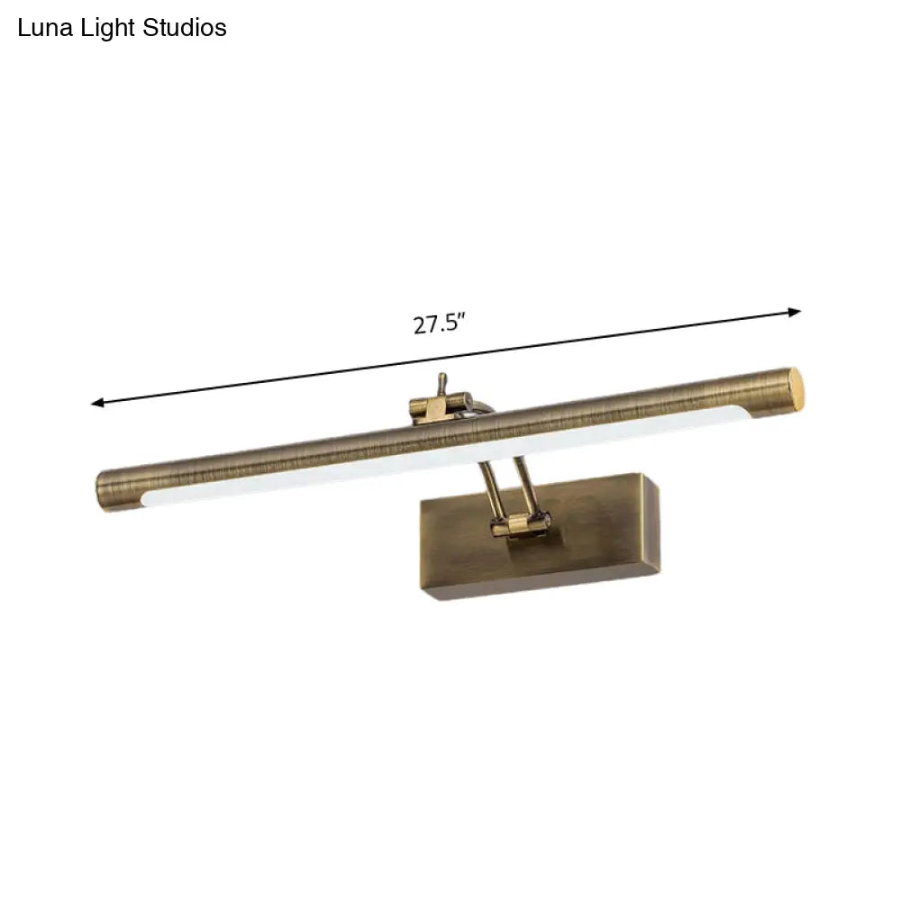 Vintage Brass/Gold Finish Tubular Wall Lamp - Led Vanity Lighting For Bathroom