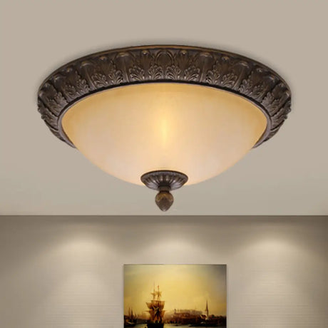 Vintage Brass Led Flush Lamp With Amber Glass For Balcony - 12.5’/15’ Wide / 12.5’