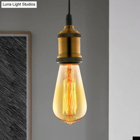 Vintage Brass Metal Mini Pendant Light For Restaurants - Adjustable Cord 1 Head Hanging Fixture