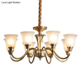 Vintage Brass Pendant Chandelier With Frosted Glass For Flared Stair Ceilings