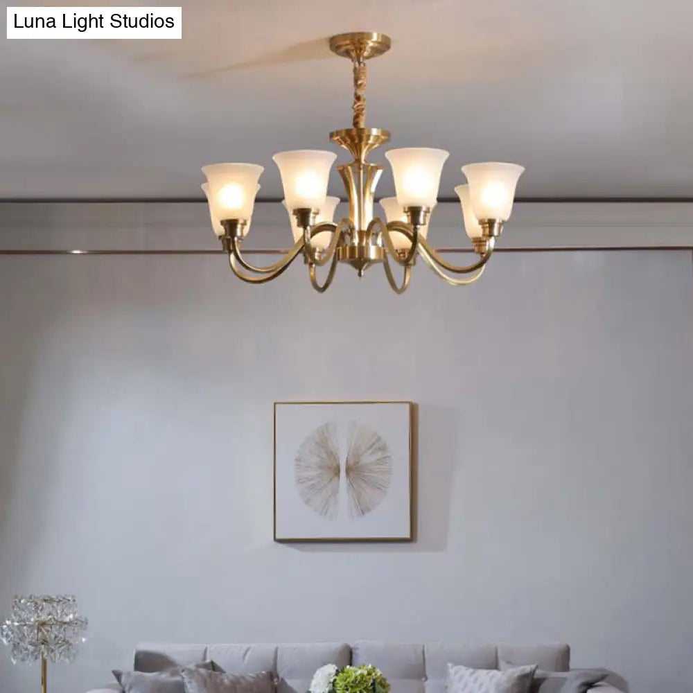 Vintage Brass Pendant Chandelier With Frosted Glass For Flared Stair Ceilings