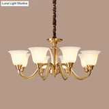 Vintage Brass Pendant Chandelier With Frosted Glass For Flared Stair Ceilings