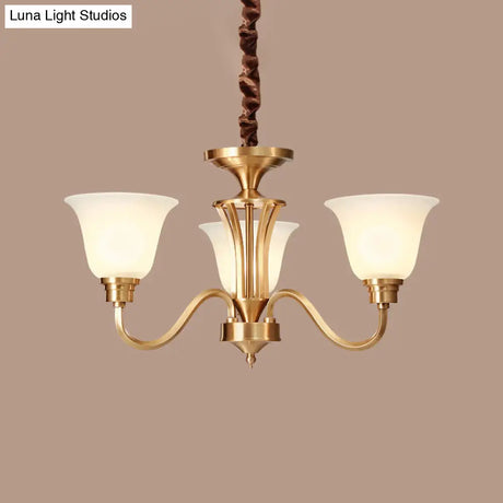 Vintage Brass Pendant Chandelier With Frosted Glass For Flared Stair Ceilings