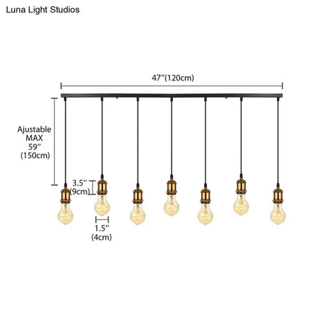 Vintage Brass Pendant Light With Exposed Bulbs And Adjustable Cord - 3/5 Lights Round/Linear Canopy