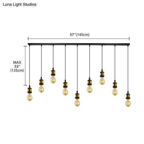 Vintage Brass Pendant Light With Exposed Bulbs And Adjustable Cord - 3/5 Lights Round/Linear Canopy