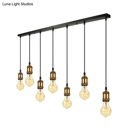 Vintage Brass Pendant Light With Exposed Bulbs And Adjustable Cord - 3/5 Lights Round/Linear Canopy